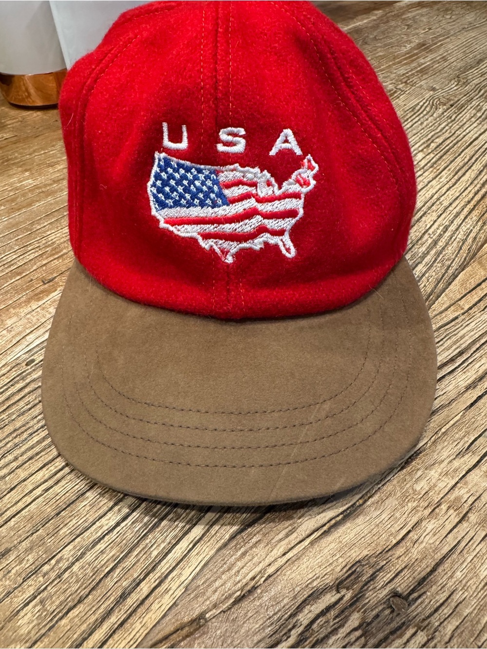 Vintage Red and Brown USA Embroidered Baseball Cap